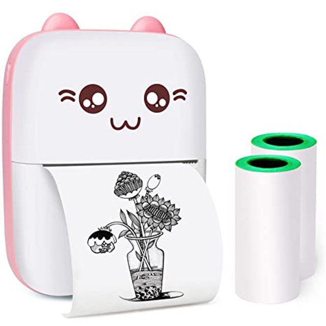 Kawaii-style pencil sharpener with cartoon face and two additional sharpener refills on a white background
