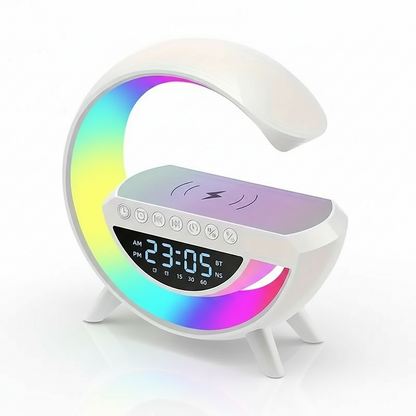 Wireless charger speaker with LED ambient light and digital display