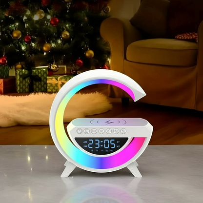 Desk lamp with wireless phone charging and music speaker