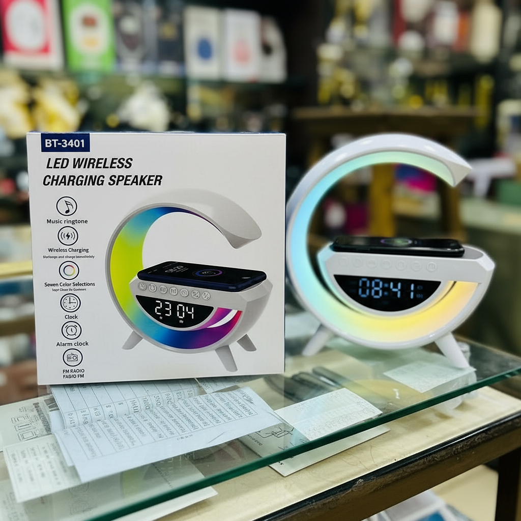 Modern bedside lamp with Bluetooth speaker and soft lighting