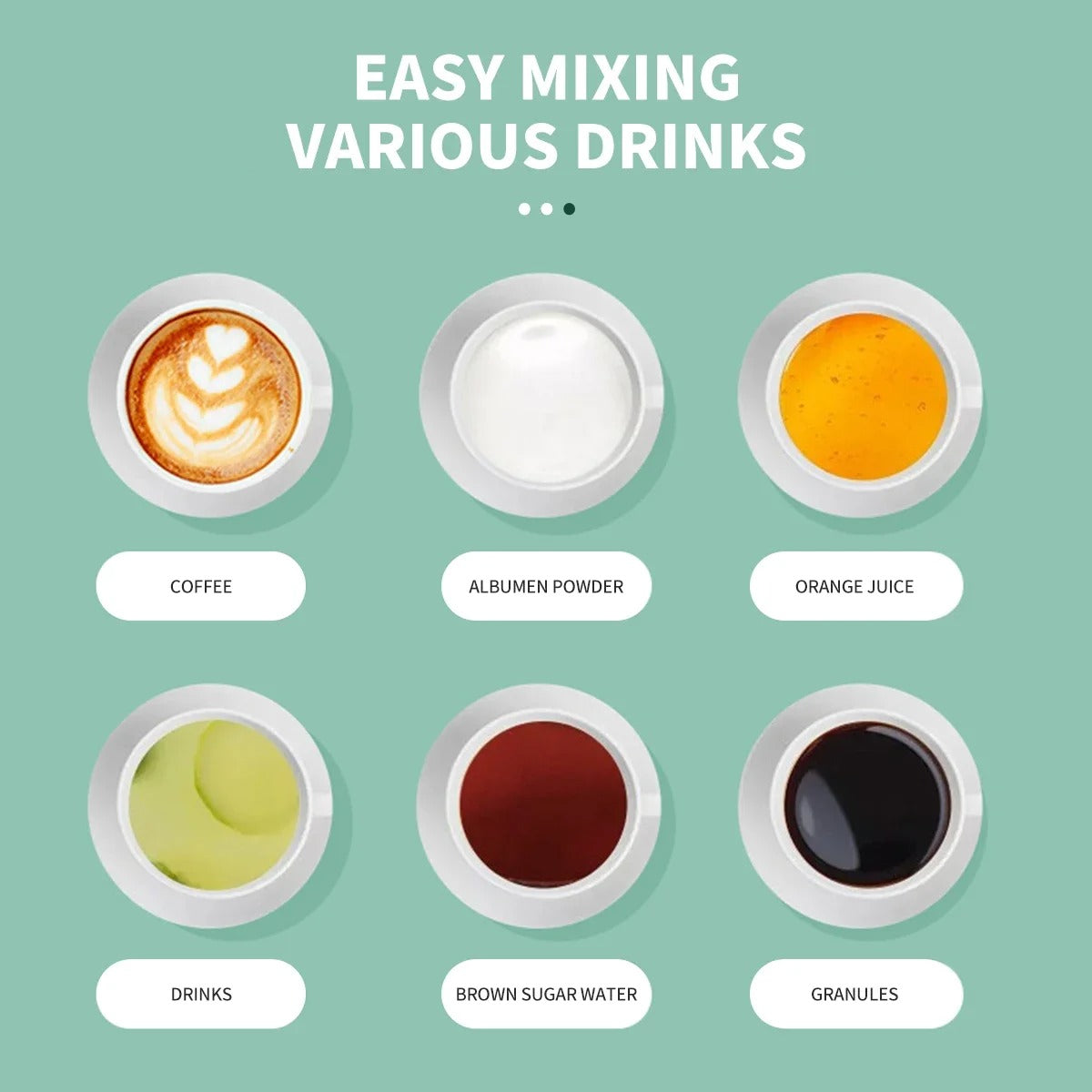 Illustration of various drinks with labels on a green background